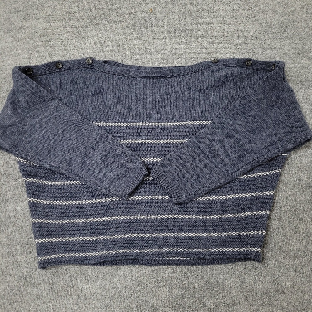 Prana Sweater Womens Size M Blue Striped Dolman Sleeve Button Shoulder Knit Top